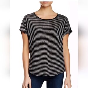 Joan Vass Black and White Striped Short Sleeve Top